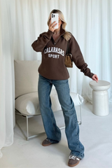 Calabasas mocha embroidered 3/4 zip sweater