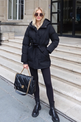 Naomi black belted puffer coat
