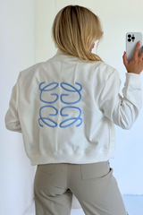 Gege White And Blue Embroidered Cargo Bomber Jacket Coats & Jackets