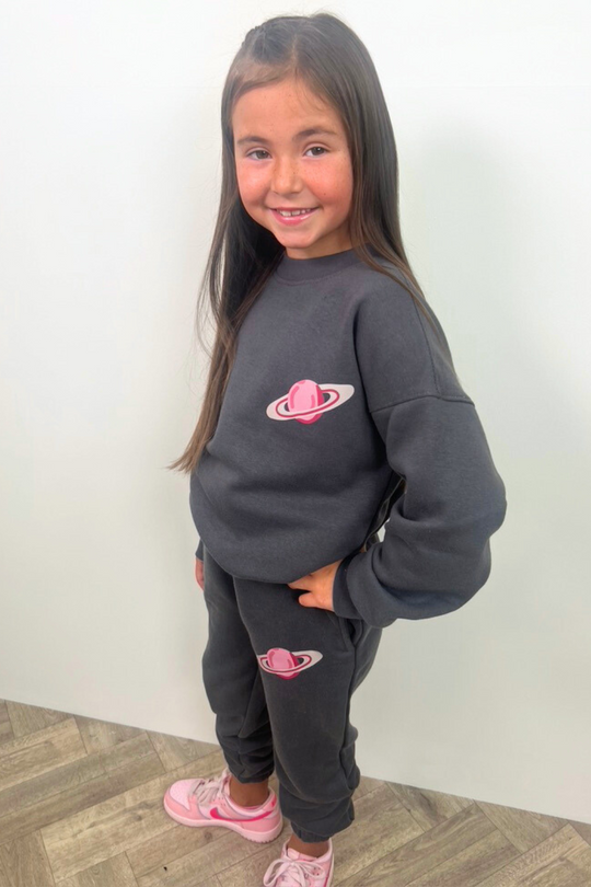 Mini steel grey little planet printed sweater jogger loungewear