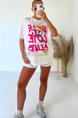 Self love club white t-shirt and short co-ord
