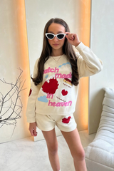 Mini Match made ecru printed sweater shorts loungewear