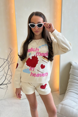 Mini Match made ecru printed sweater shorts loungewear