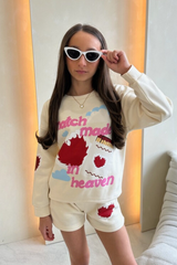 Mini Match made ecru printed sweater shorts loungewear