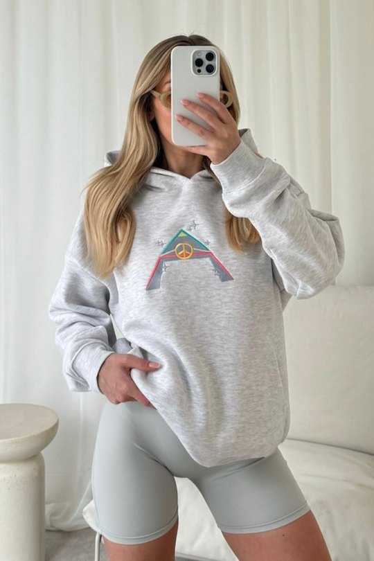 Peace pyramid marl grey embroidered premium hoodie