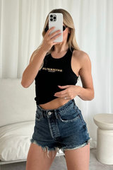 Sunshine valley black Embroidered Ribbed Vest