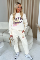 To The Moon Ecru Hoodie And Joggers Loungewear Loungewear