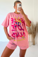 Self love club pink t-shirt and short co-ord
