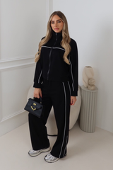 NAVEAH BLACK PIPING ZIP JACKET & TROUSER LOUNGWEAR