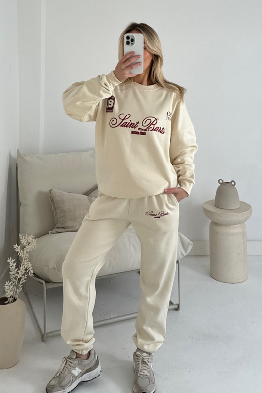 Saint Barts ecru embroidered sweater joggers premium loungewear