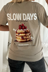 Slow days pancakes brown printed t-shirt