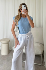 Eliza Blue Shoulder Pad Box T-Shirt Shirts & Tops