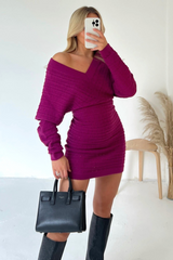 Mia purple v-neck jumper dress