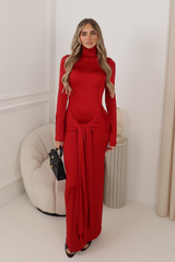 Anna red knot detail maxi dress