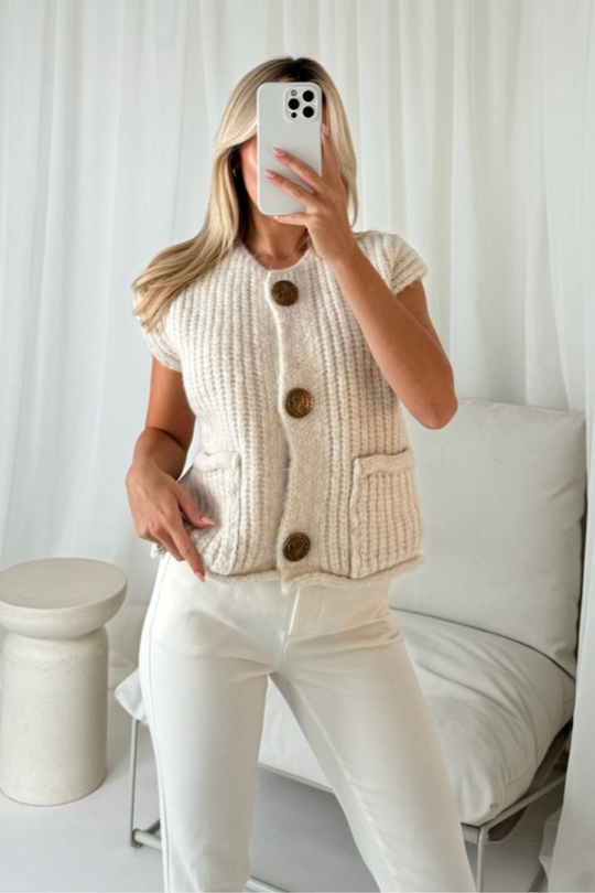 Sally cream sleeveless cardigan