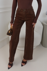 AINSLEY CHOCOLATE HIGH WAIST STRAIGHT LEG DEER PRINT JEANS