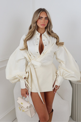 LEILA CREAM CROPPED TIE FRONT BUTTON UP SHIRT