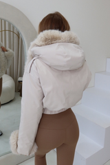 Sarah cream cropped hooded puffer coat