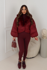 MONETTA BURGUNDY FAUX FUR FULL SLEEVE JACKET