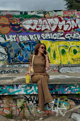 SCOUSE PRINTS 2.0 - YELLOW/BROWN STRIPE TOP AND TROUSER SET