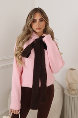 FREYA PINK KNITTED NECK TIE HOODIE