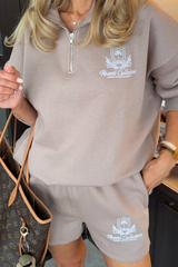 Emblem mocha embroidered shorts - Resort Collective