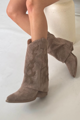 Sophia khaki studded heeled cowboy boots