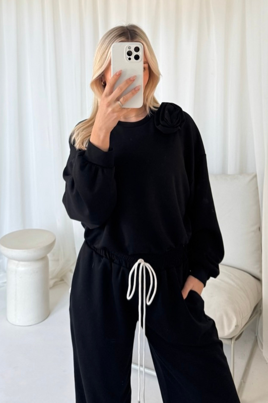 Alex black rose sweater and jogger loungewear