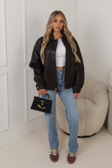 Orla chocolate faux leather bomber jacket
