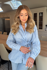 Dion blue pinstripe tie front shirt - Chloe Lauren Collection