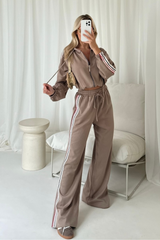 Nova beige striped zip through lounge co ord