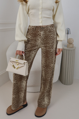 AINSLEY CREAM HIGH WAIST STRAIGHT LEG DEER PRINT JEANS