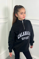 Mini Calabasas black embroidered 3/4 zip sweater loungewear