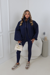 RENNEE NAVY BALLOON SLEEVE PUFFER JACKET