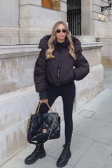 MIA BLACK CROPPED PUFFER JACKET WITH DETACHABLE HOOD