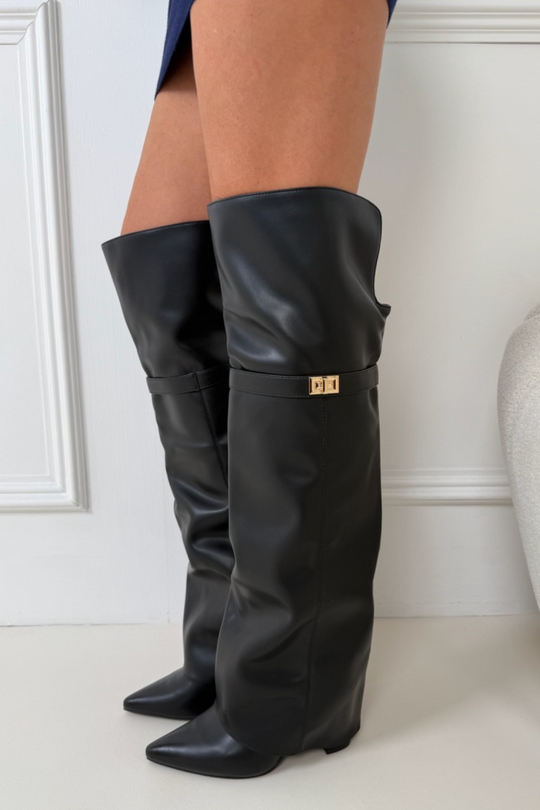 KRISTIE BLACK FAUX LEATHER BOOTS