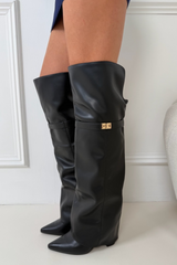KRISTIE BLACK FAUX LEATHER BOOTS