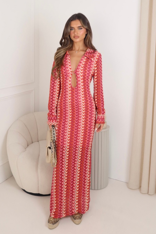 Marnie pink zig zag patterned maxi dress