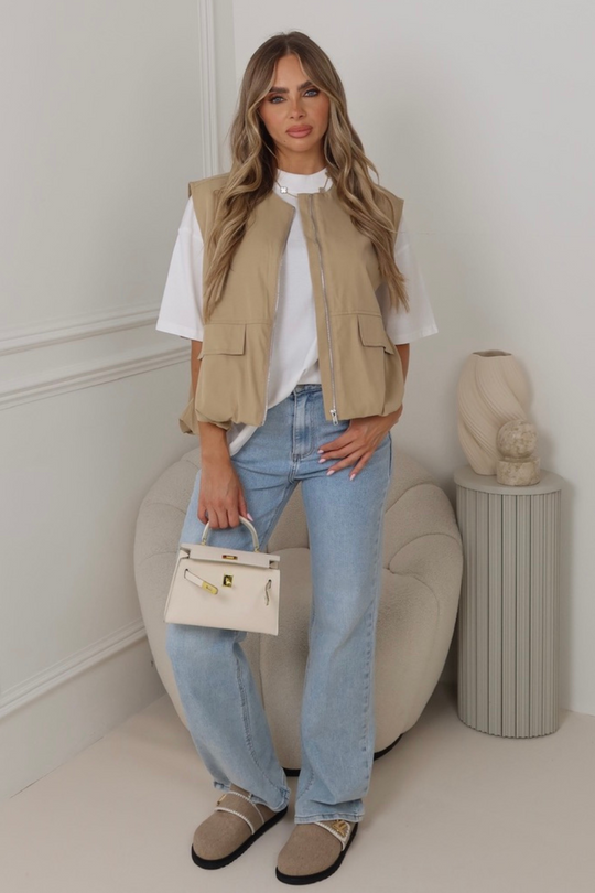Marnie camel oversized cargo gilet