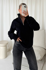 GeGe black embroidered 3/4 zip sweater