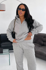 Glamify CURVE premium essential melange grey 3/4 zip sweatshirt