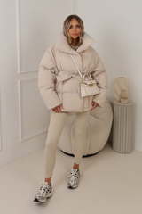 Alaska cream short padded duvet button up coat