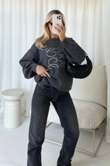 GeGe grey embroidered knit sweater