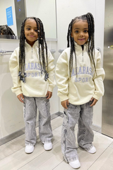 Mini Calabasas ecru embroidered 3/4 zip sweater loungewear