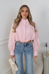 MAY PINK LACE TRIMMED BUTTON UP TOP
