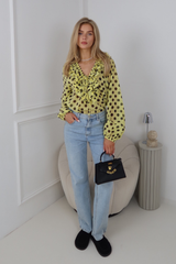 BEAU LEMON POLKA DOT RUFFLE EDGED TOP