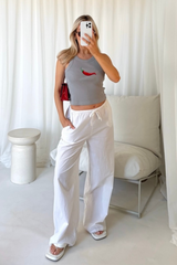 Chilli grey embroidered ribbed vest