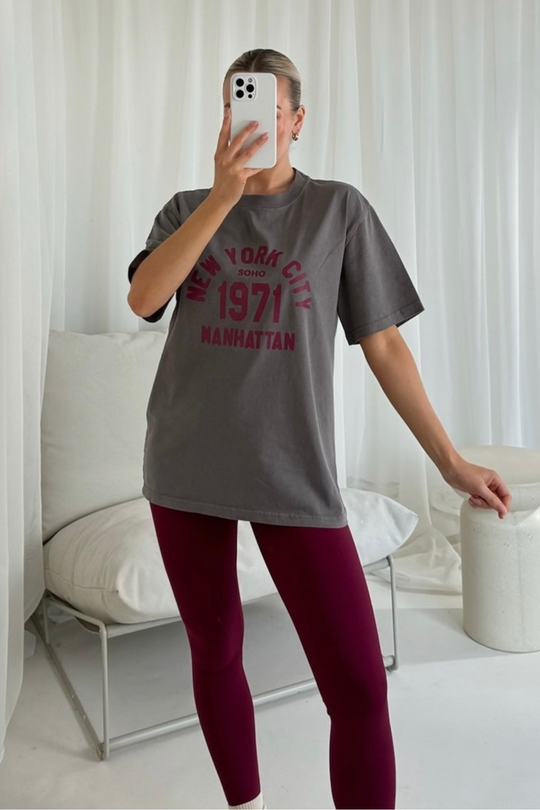 New York city faded grey printed heavyweight oversized t-shirt
