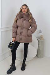 LILITH TAUPE FUR TRIM PUFFER JACKET