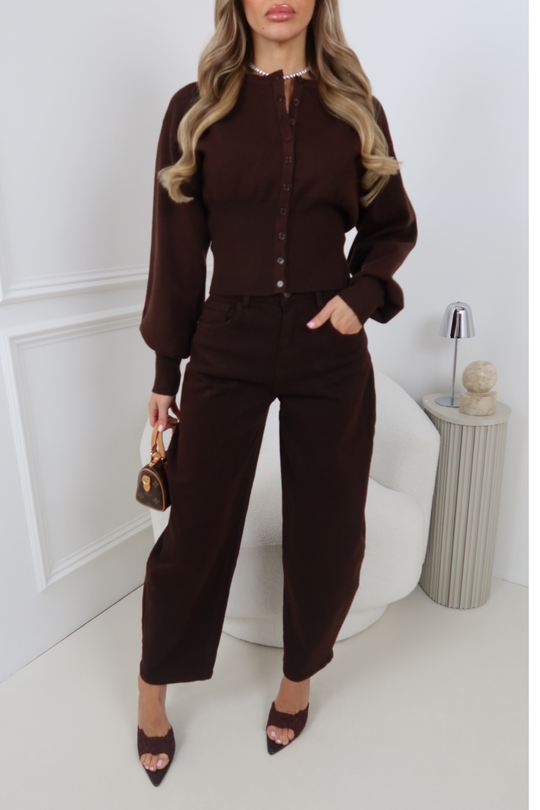 SALLY CHOCOLATE BARREL LEG STRETCH JEANS